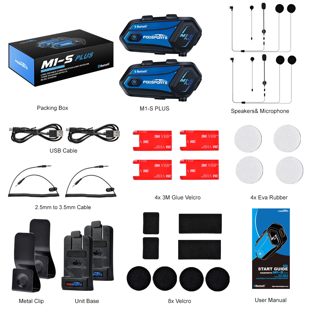 Fodsports M1-S Plus Muziek Delen Motorhelm Intercom voor 10-rijders Draadloze Bluetooth intercomunicador Luidsprekers Intercoms - afbeelding 1