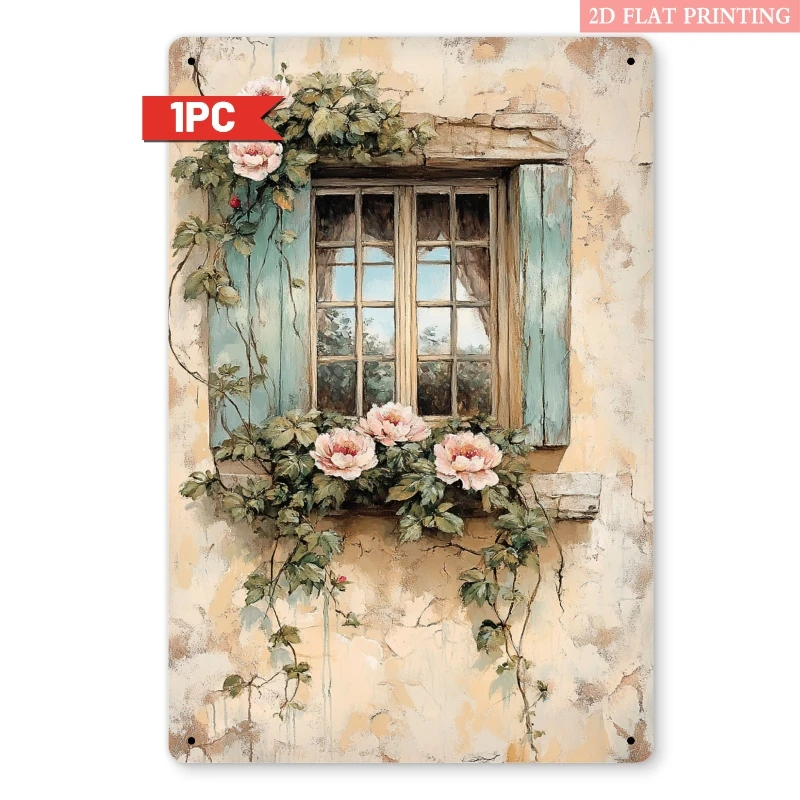 Vintage Peony Floral Metal Sign Iron 8x12 Inch Retro Wall Decor Plaque Tin Plate For Living Room Porch Garden