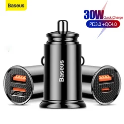 Baseus 30W Quick Charger 3.0 Dual USB Fast Charging Adapter Car Phone Charger Type C PD Car Charging for Mobile Phone Charge 4.0