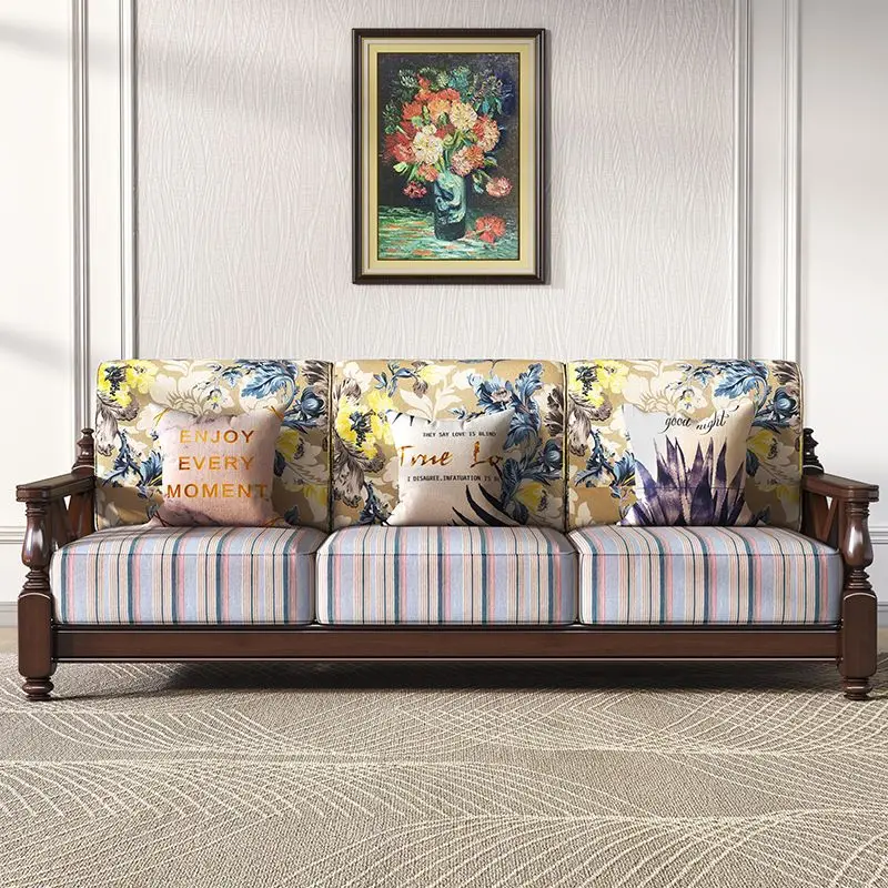 

Solid wood sofa small apartment living room sofa household high-end solid wood sofa combination