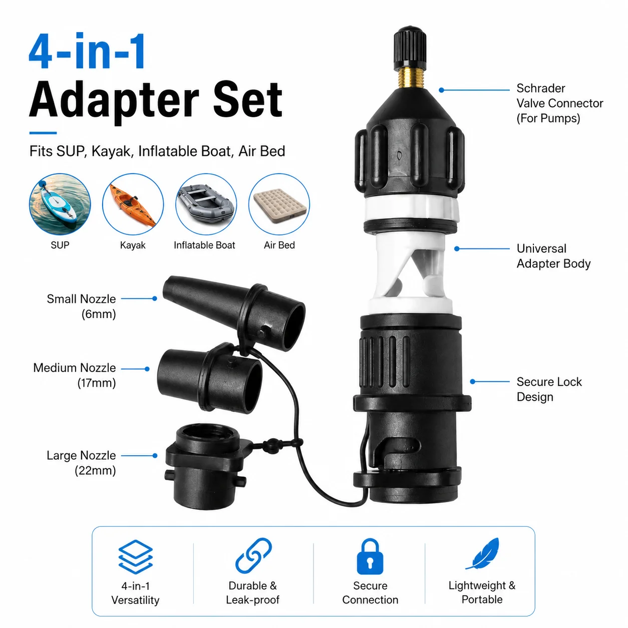 Air Valve Adapter Kit for SUP Board Inflatable Pump Paddle Boat Kayak Dinghy Air Valve Pump Connector Combo Accessories Set