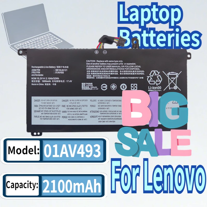 

15.2V 2100mAh 01AV493 Laptop Battery For Lenovo ThinkPad T570 T580 P52S P51S Series SB10L84121 00UR892 00UR890 00UR891