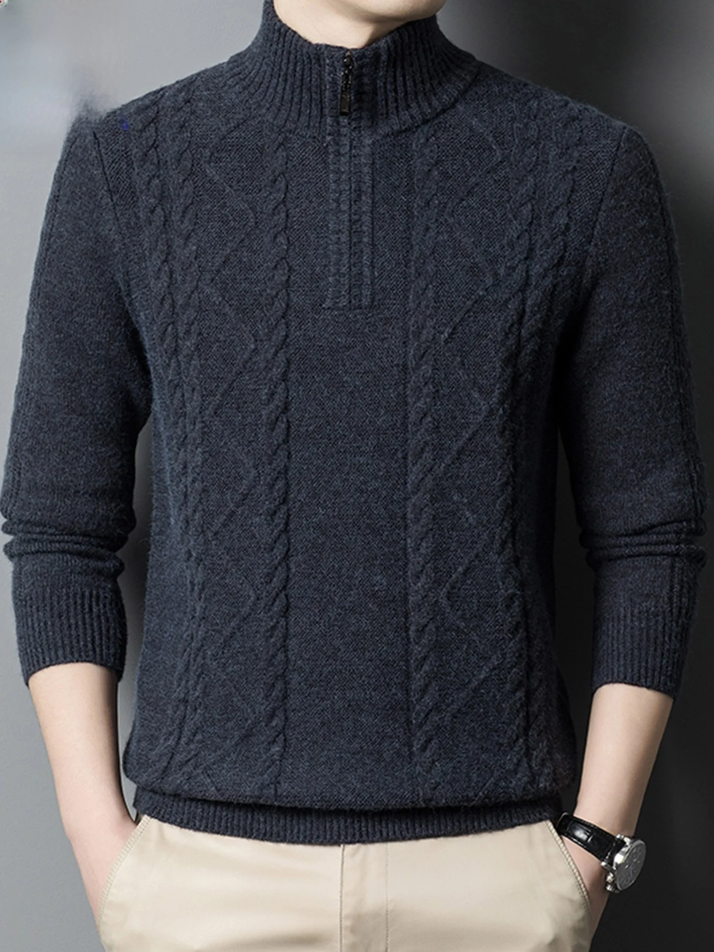 

Thiened Woolen Knitted Sweater for Men 00 Pure Wool High Collar Winter Base Layer T-irt Soft Warm Busin Casual Sle