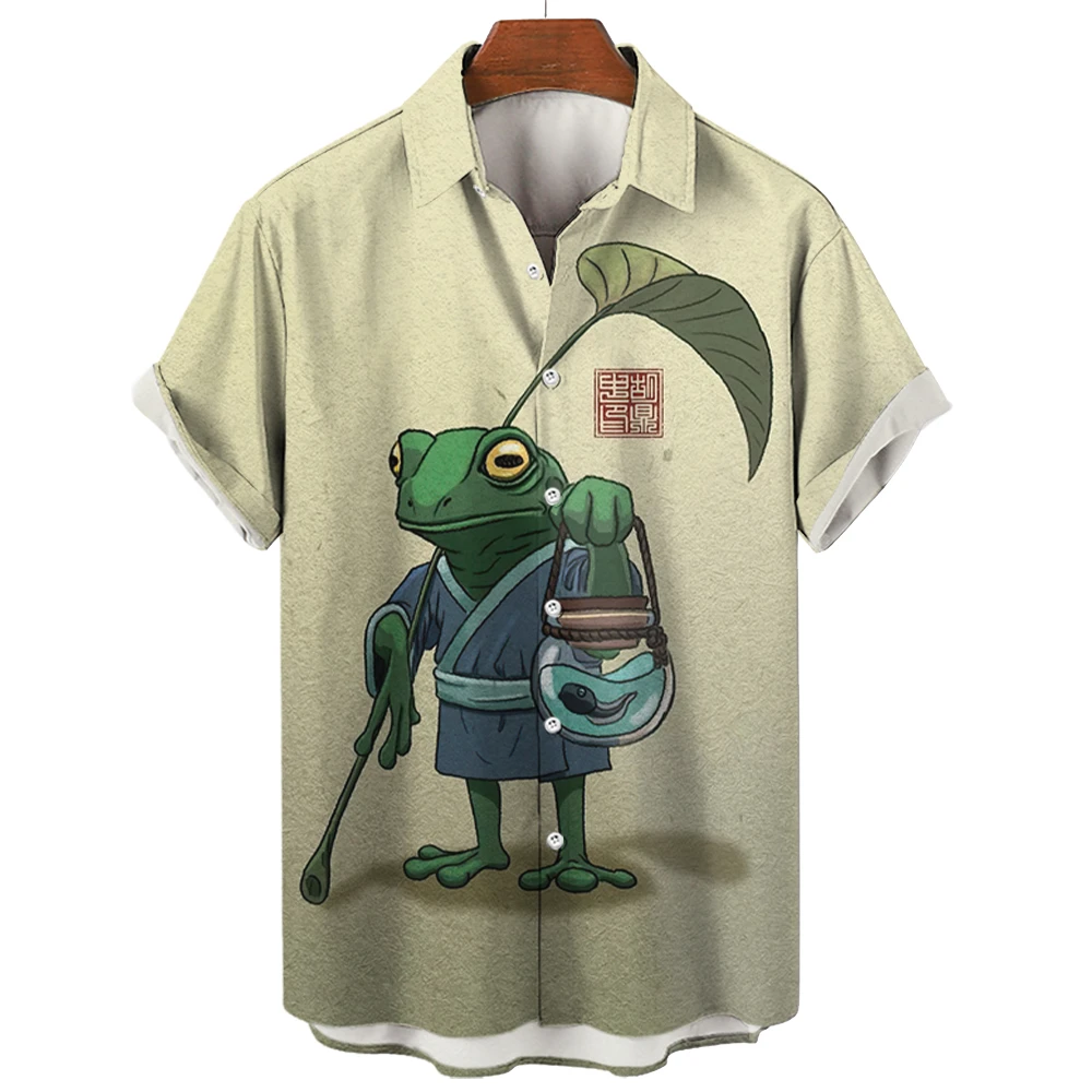 Camisa de rana de estilo japonés para hombre, camiseta informal de manga corta, ropa de calle al aire libre, ropa de Anime japonés ukiyo-e