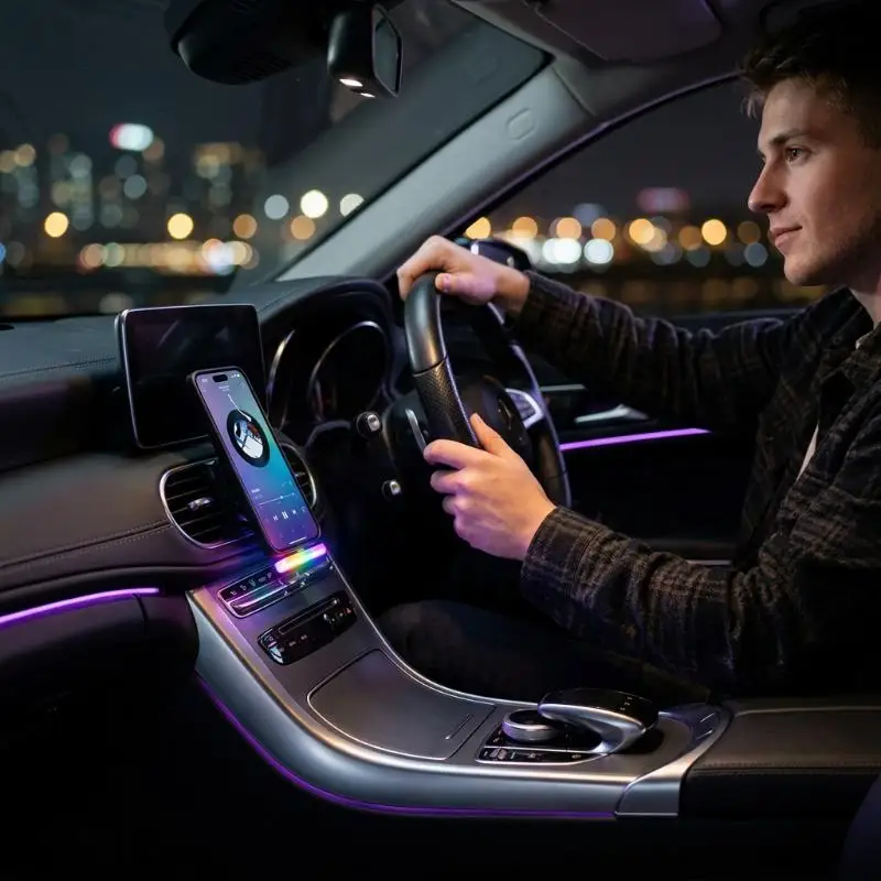 USB C RGB Music Rhythm Activated Light Voice Pickup LED Ambient Lamp for Car Interior KTV Room Decor
