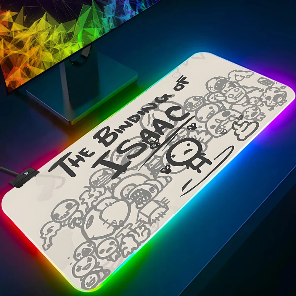 

The Binding Of Isaac RGB Pc Gamer Keyboard Mouse Pad Mousepad LED Glowing Mouse Mats Rubber Gaming Computer Mausepad