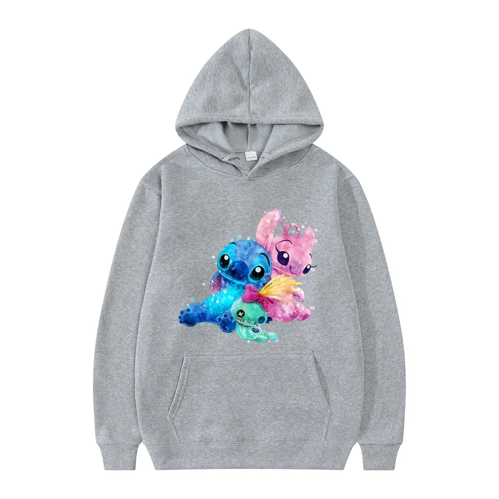 Moletom feminino e masculino Lilo e Stitch Cartoon, moletom manga, blusa casual, roupas de casal, moda, novo, 2024