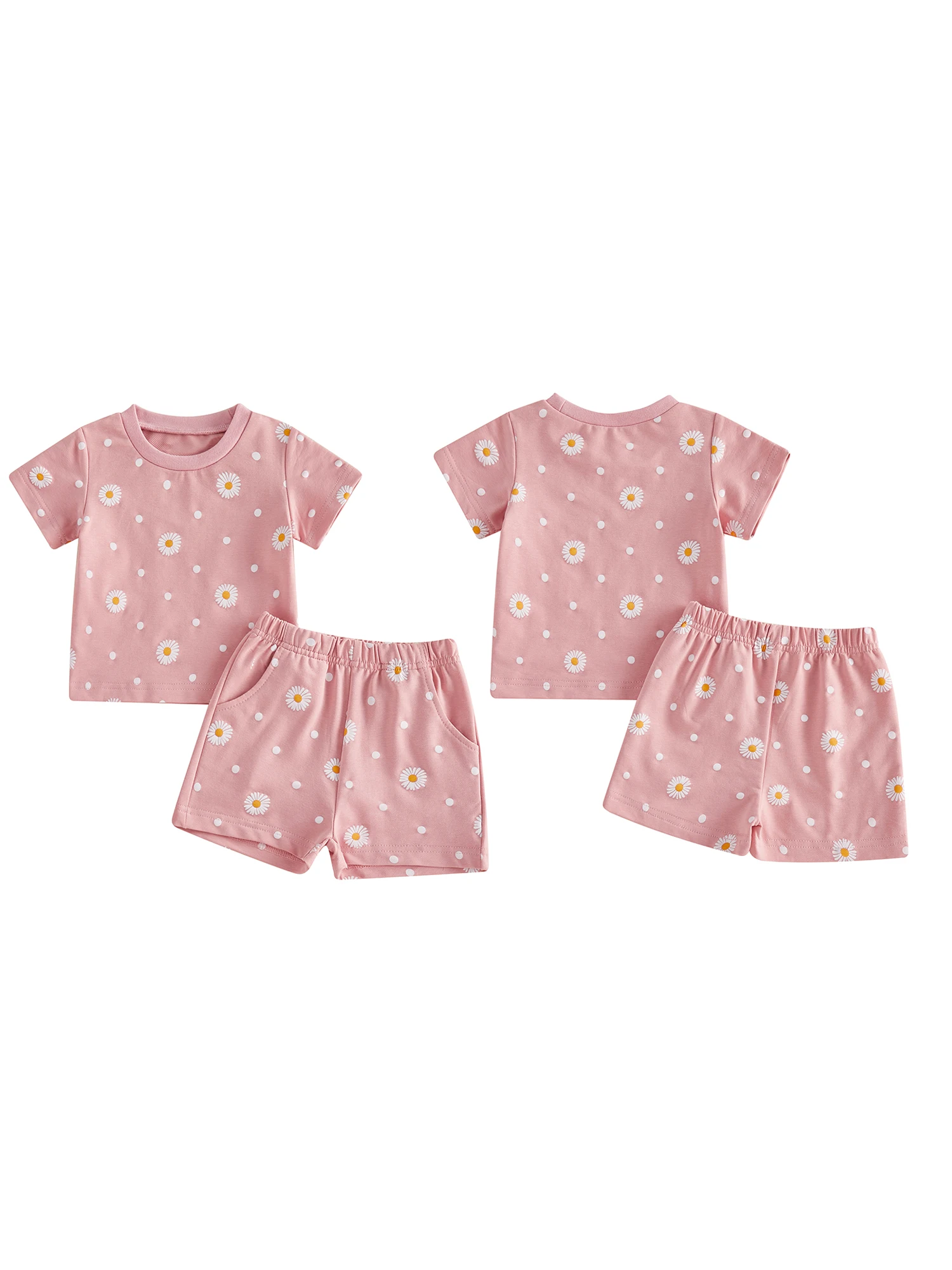 

Toddler Girl Floral Print Round Neck Short Sleeve T-shirt Elastic Waist Shorts 2-Piece Summer Outfit Set for Girls
