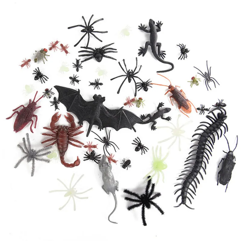 

44/36Pcs Halloween Party Simulation Bugs Scorpion Bat Horror Black Spiders For Haunted House Horror Props April Fools Tricky Toy