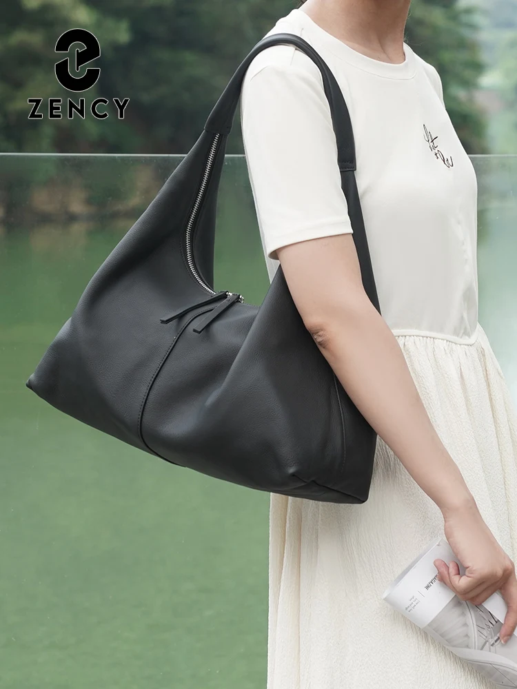 Zency Large Capacity Tote Bag Genuine Leather Hobo Bag Women Handbag Shoulder Purse For Shopper Work For Winter Bag for Mom Wife