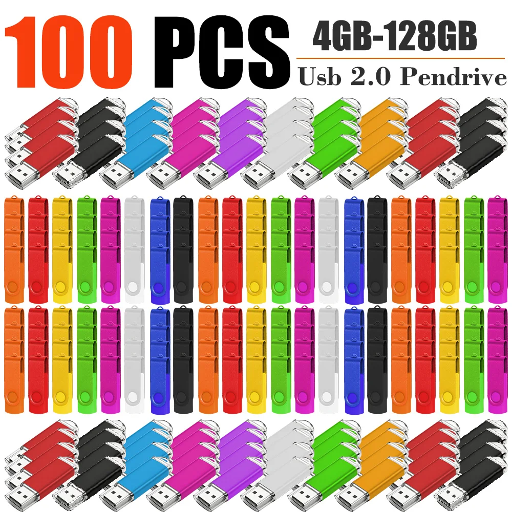 100Pcs Free Custom Logo USB Flash Drive 64GB Pen Drive 512MB 1GB 2GB 4GB 8GB 16GB Usb Stick 32GB Memory Stick Gift 2.0
