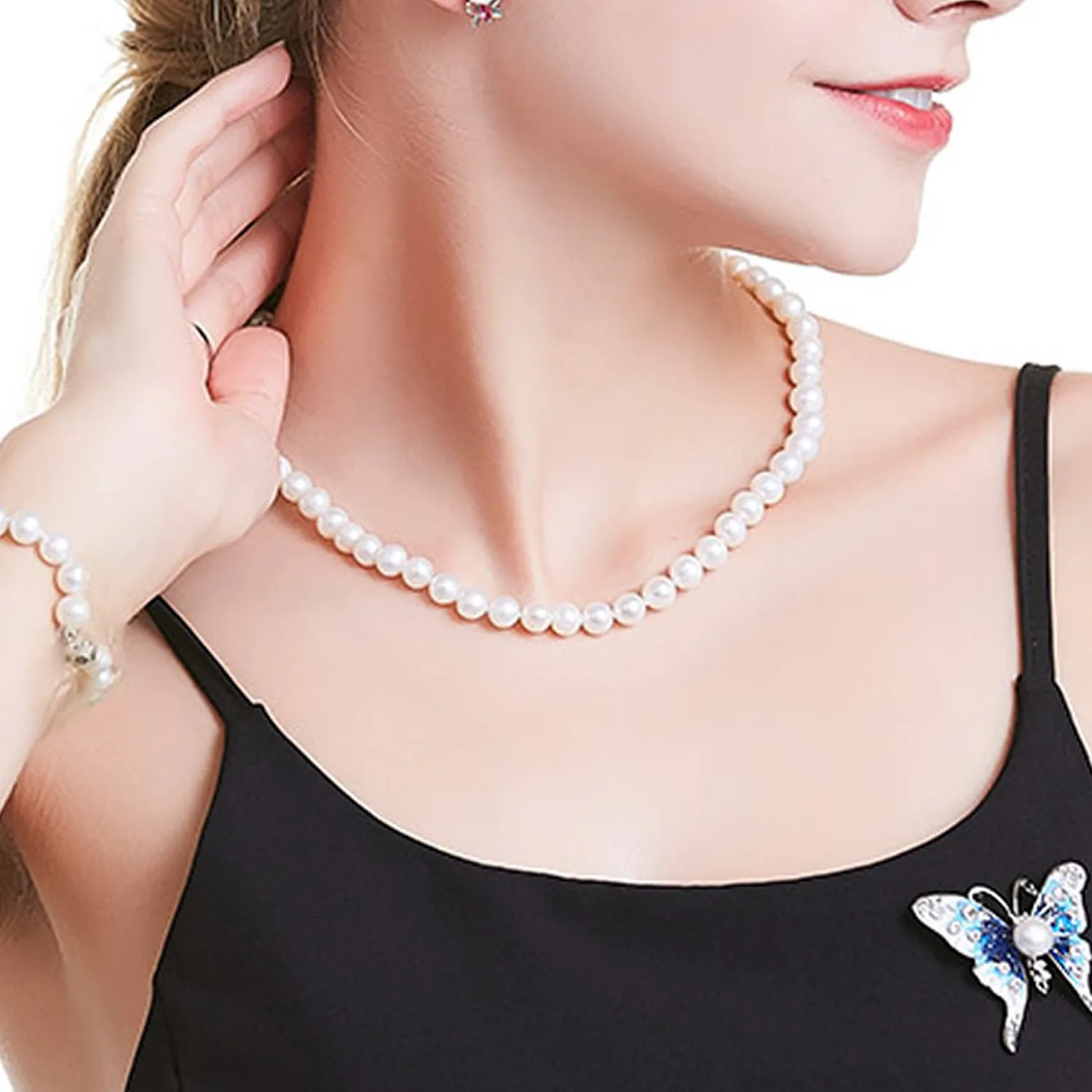 

Fashionable and Elegant White Pearl Necklace Ladies Wedding Party Vintage 8-9mm Beads Handmade Jewelry Gift