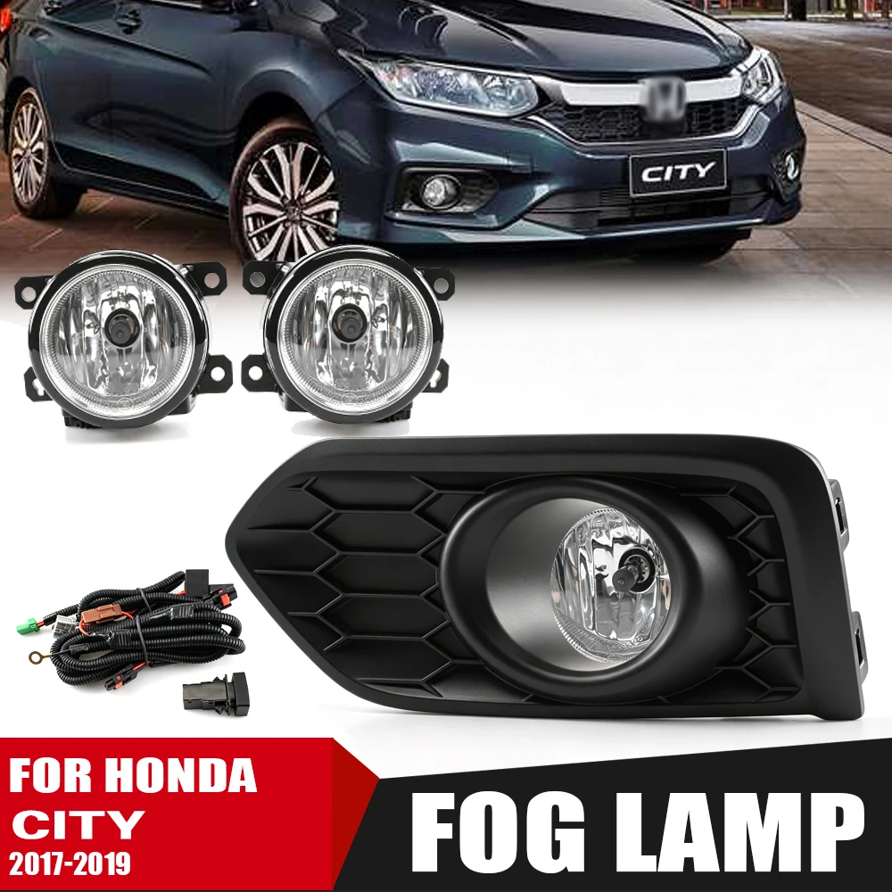 DLAA Front Bumper Fog Lamp Upgrade Kit FOR  Honda City 2017 2018 2019 Version Additional Foglight Set Switch + Wirin