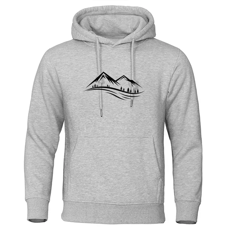 Retro Mountain Printed Hoodies Mens Fashion Hoodie for Outdoor Sports and Casual Wear Male Loose Sweatshirt