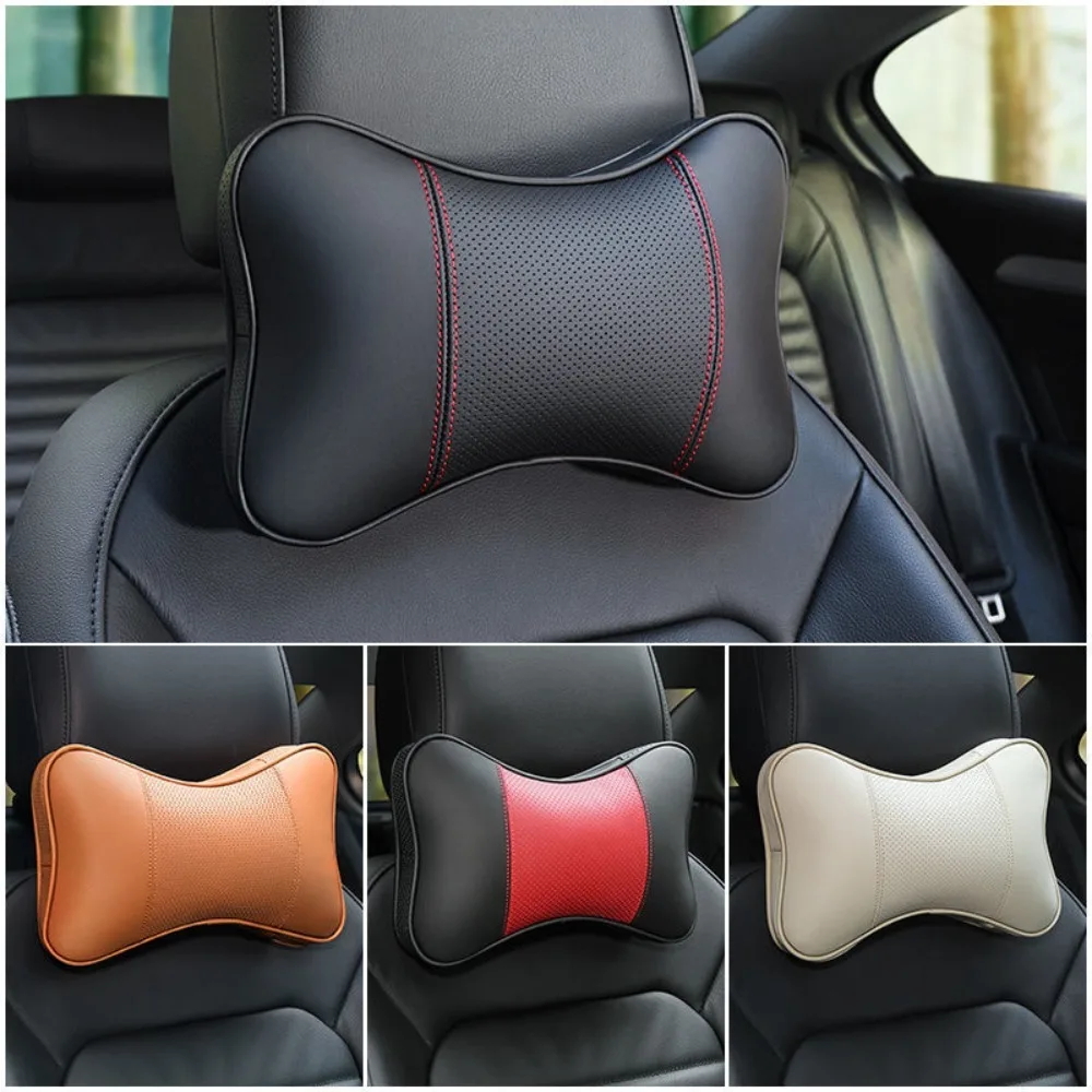 

2PCS Top Quality Cowhide Car Neck Pillows Headrest Neck Pillow Support Auto Universal Seat Soft Breathable Interior Decoration