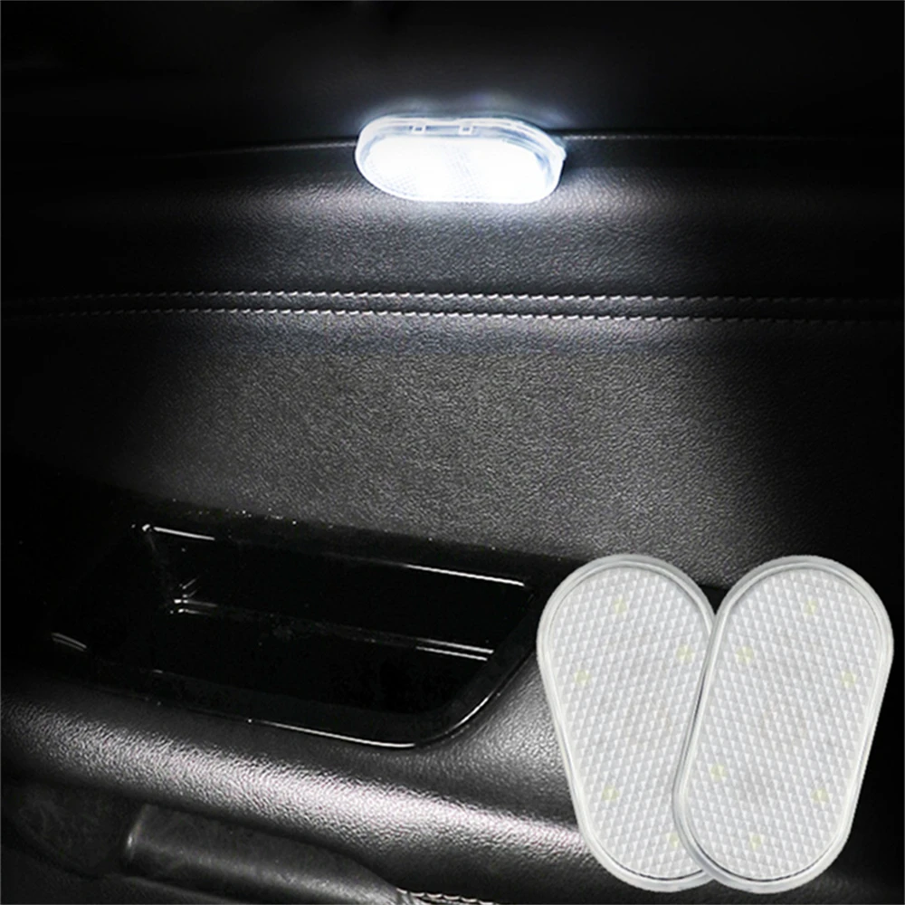 2 Stuks Draadloze Zelfklevende Led Licht Auto Dak Voet Sfeer Lamp Auto Interieur Led Verlichting Magnetische Touch Licht