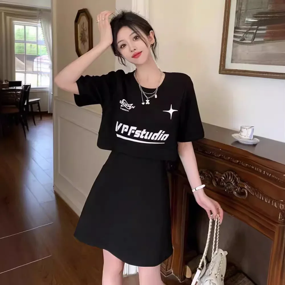 Casual Fashion Dress 2024 Summer Women's Petite Black A- line Skirt High-waisted Slimming Casual Skirt For Women