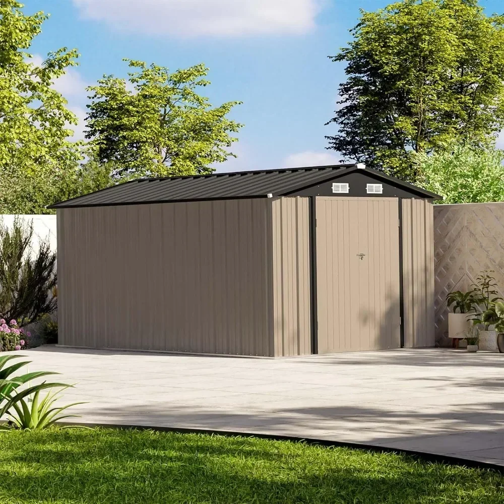 Outdoor Storage Shed, 12 X 8 FT Steel Sheds Storages House with Design of Lockable Doors, Outdoor Storage Shed