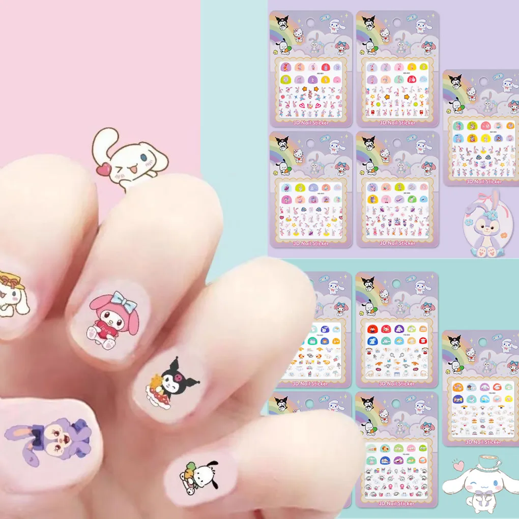 5pcs/set Cartoon Hello Kitty 3D Nail Stickers Press on Nails Sanrio Melody Kuromi Decoration Fun Anime Nail Art Decals