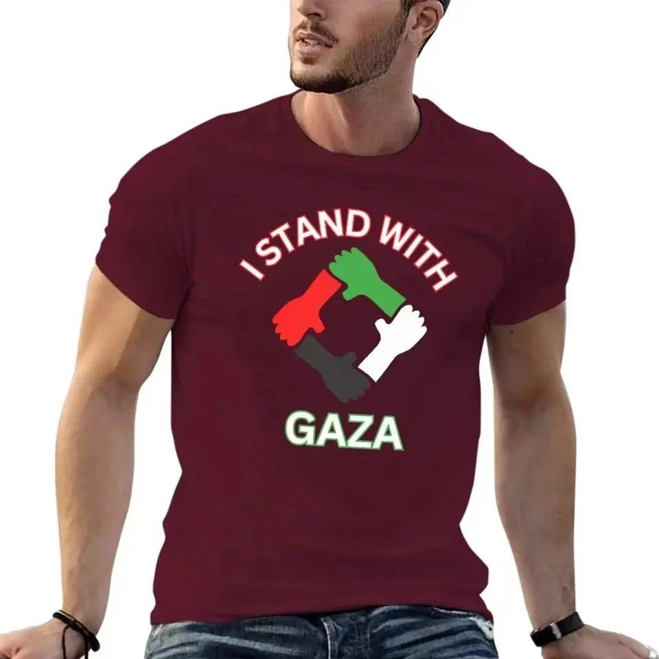 I Stand with Gaza Men\'s Cotton T-shirt Quick Dry Breathable Summer Short Sleeve Clothing Tops