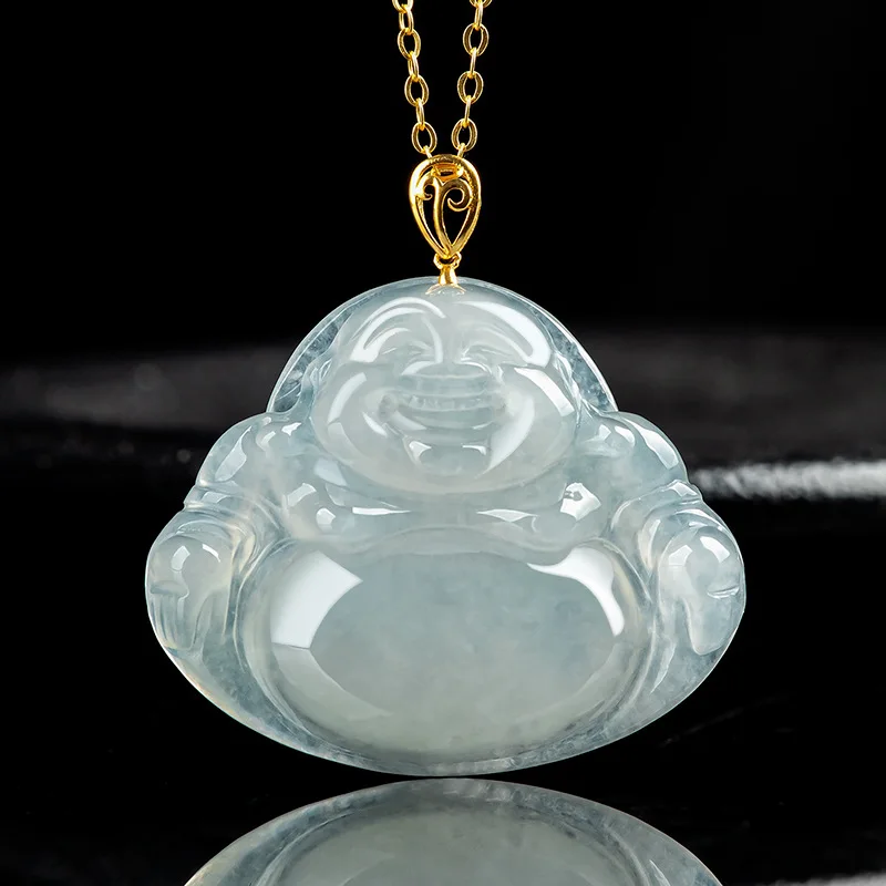 Natural Myanmar Jadeite Buddha Gong Maitreya Pendant 18K Gold Necklace Ice Jade Charms Jewelry Wholesale For Women Drop Shipping