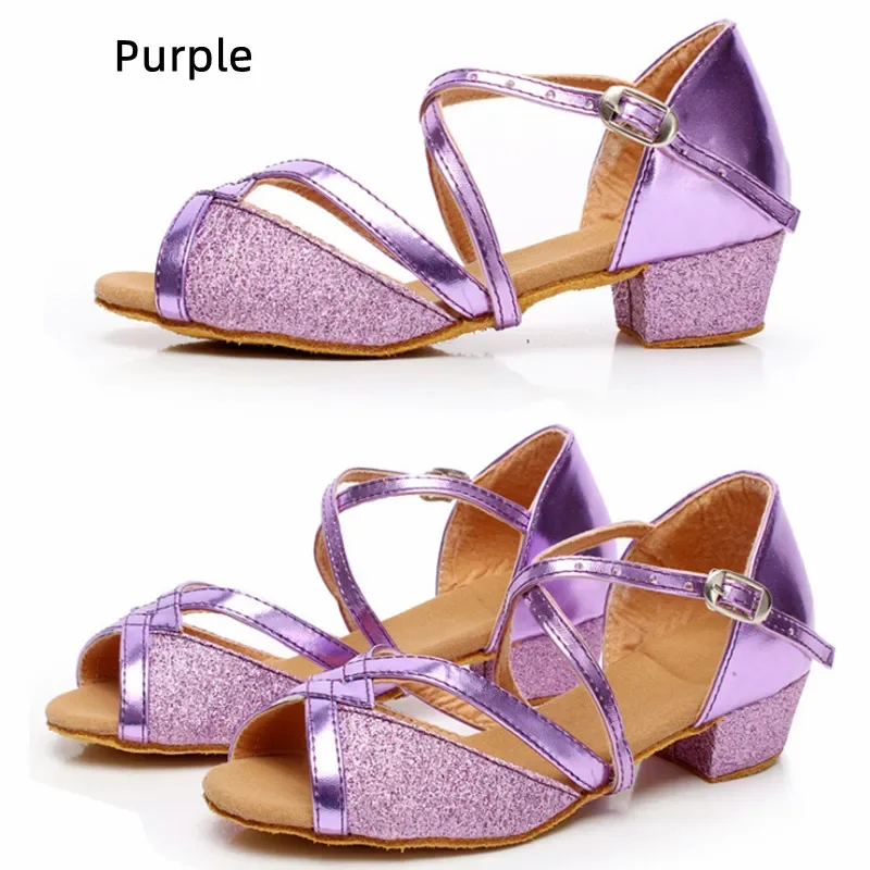 Children Ballroom Dance Shoes Woman Kids Latin Modern Dancing Shoes Girls Shoes Practice Salsa Tango Sandals 3.5CM Low Heel