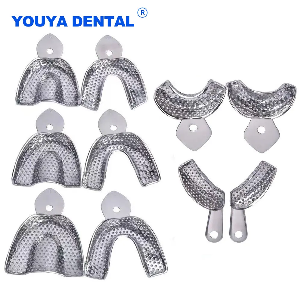 

10Pcs/Set Stainless Steel Dental Impression Trays Upper Lower Autoclavable Teeth Holder Teeth Tray Dentist Laboratory Tool