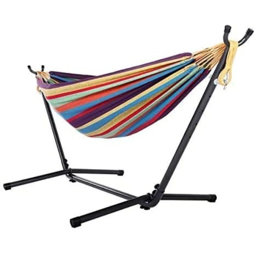 Double Hammock with Stand Two Person Hammock Adjustable with Space Saving Steel Hammock Stand Includes Portable Carrying Case