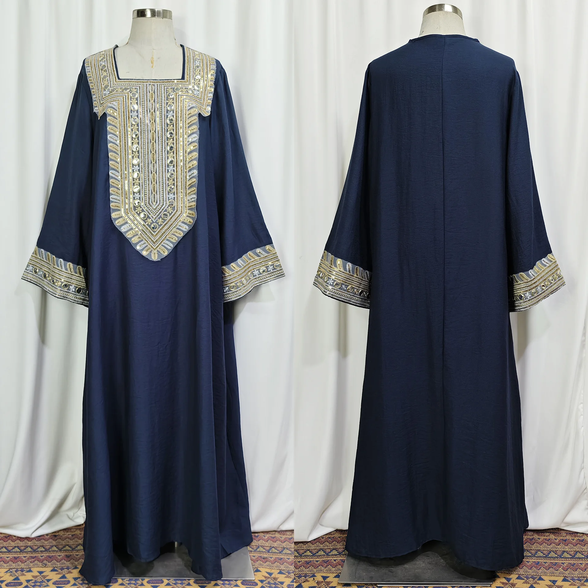 

Eid Mubarak Djellaba Sequin Embroidery Abaya Dubai Kaftan Women Muslim Maxi Dress Islam Jalabiya Femme Musulmane Vestidos Robe