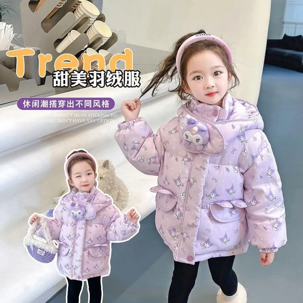 Anime Sanrio Kuromi Girls Down Coat Kids Windproof and Warm Down Jacket Cartoon Duck Down Down Puffer Winter Children's Coat