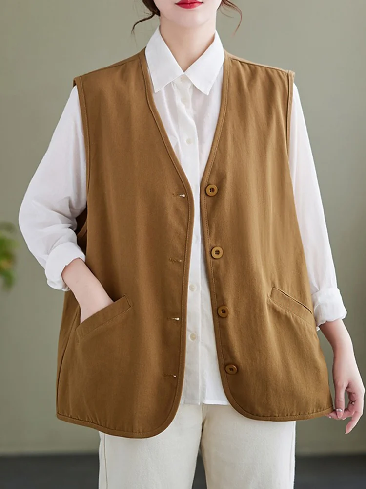 

Женский повседневный свободный жилет с v-образным вырезом, универсальный универсальный жилет на пуговицах, однотонный рабочий дизайн, лето 2023, лето