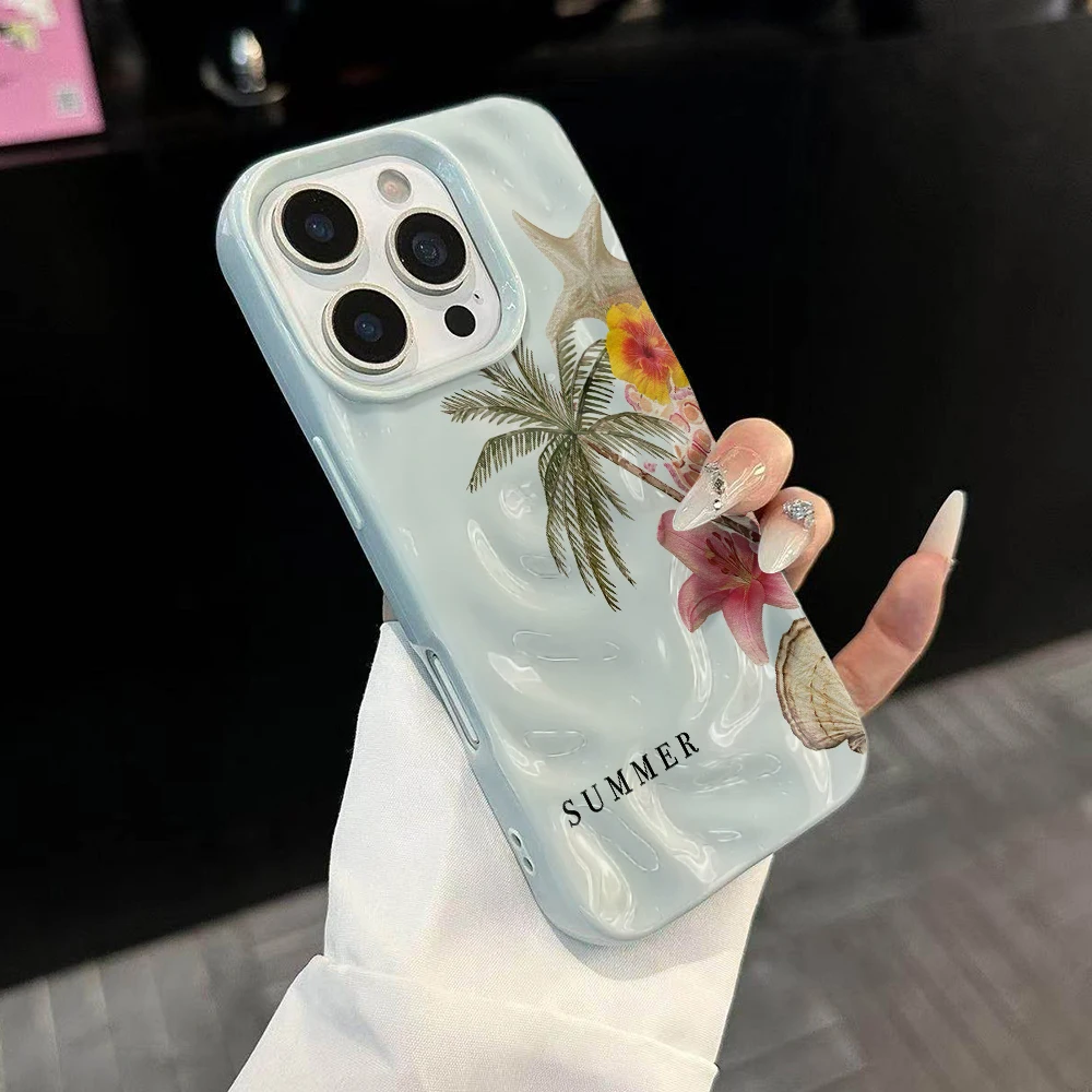 Sommerliche Küstenästhetik Handyhülle für iPhone 17 16 15 14 13 12 11 Pro Max 14 Plus 17 Air Falten-Wellen Weiche Silikonhülle – Detail 2