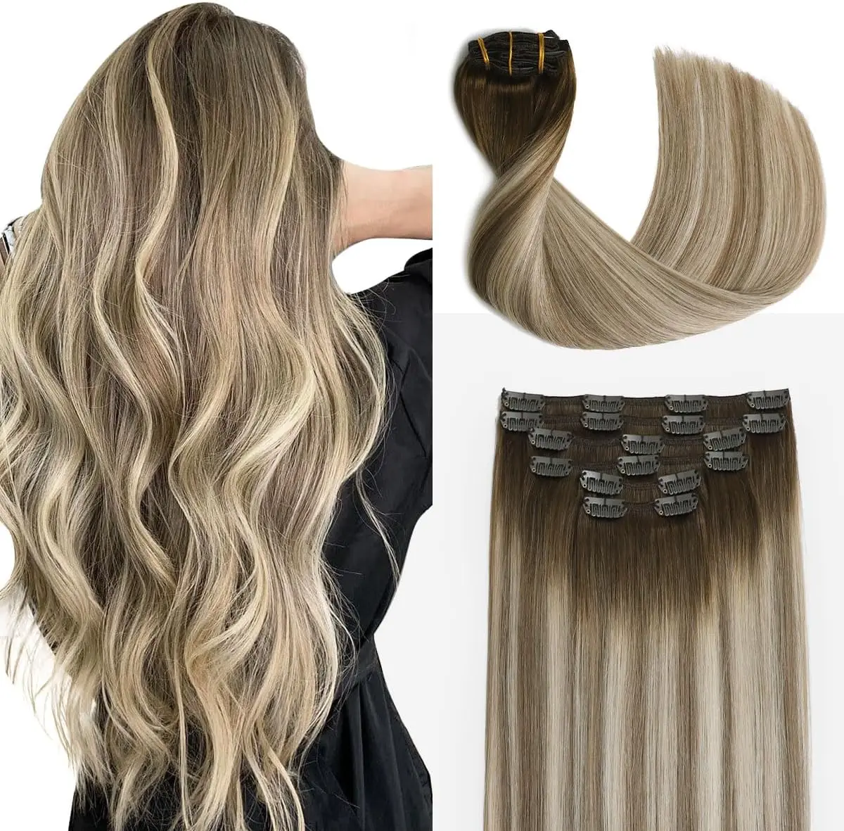 كليب Ins شعر مستعار بشري 14-22 بوصة 100 الطبيعية شعر بشري حقيقي عذراء تمديد لمقاطع وصلات شعر شعر الإنسان