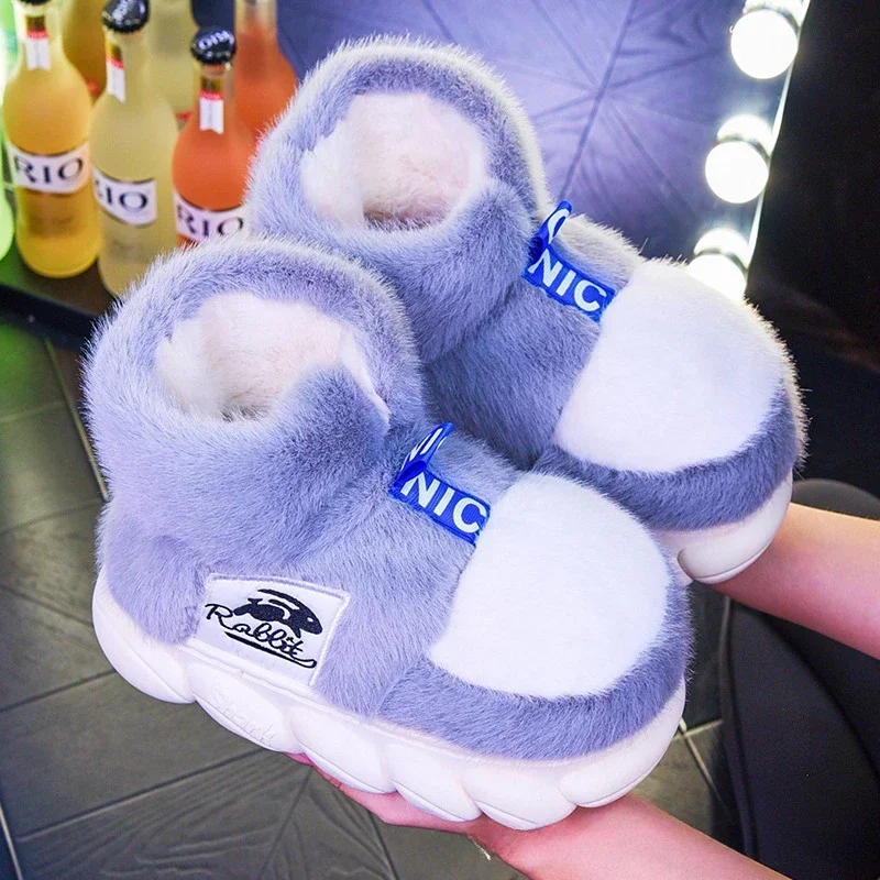 Chinelos de algodão de pelúcia quente para mulheres, botas de neve de plataforma alta, chinelo doméstico interno masculino, feminino e masculino,