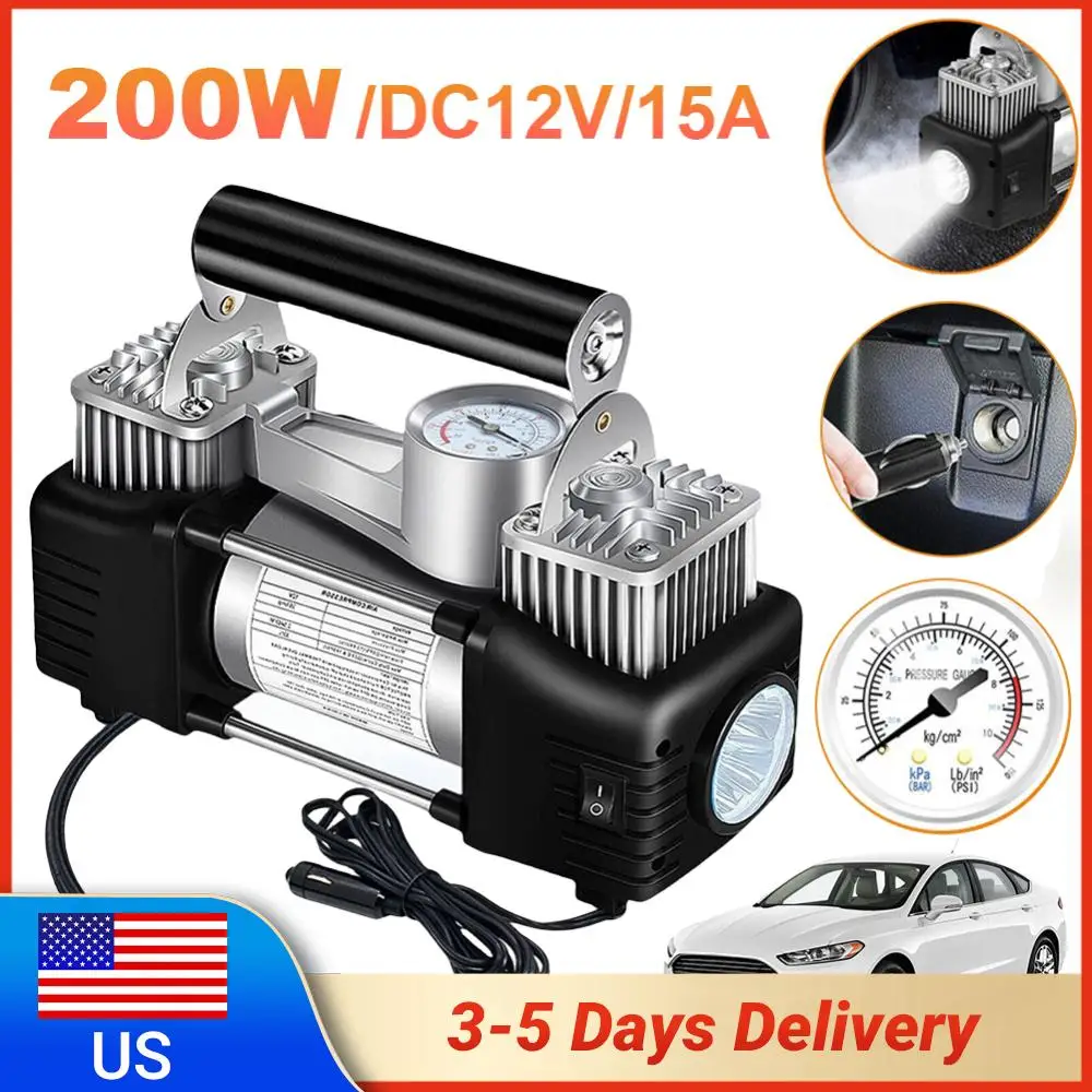 

Портативный автомобильный компрессор 12В для грузовиков, двухцилиндровый воздушный насос, мощный автомобильный насос для накачивания шин, портативный двухфункциональный воздушный насос