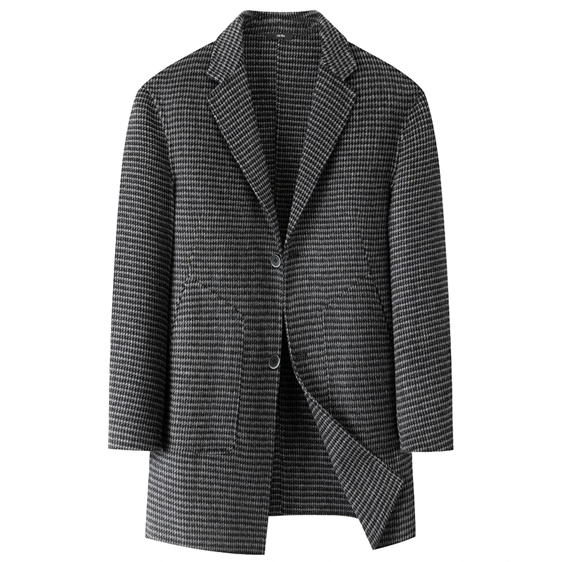 

High Quality Business Casual Men's Plaid Woolen Coats Plus Size L-8XL Wool Windbreaker Jackets Streetwear Loose Checker Overcoat