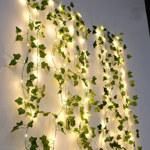 Planta artificial LED String Light, Fake Green Leaf, Fairy Lights, Pendurado na parede, Quarto de casa, Lâmpada de cortina, DIY, Fake Wreath Leaves 12 principais vendas luminaria parede corda - №1