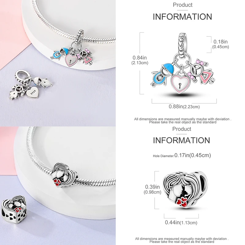 925 Sterling Silber Liebesherz Paar Familie Rose Motorrad Charm-Perlen DIY Armband Halskette Jubiläumsgeschenk für Frauen – Detail 8