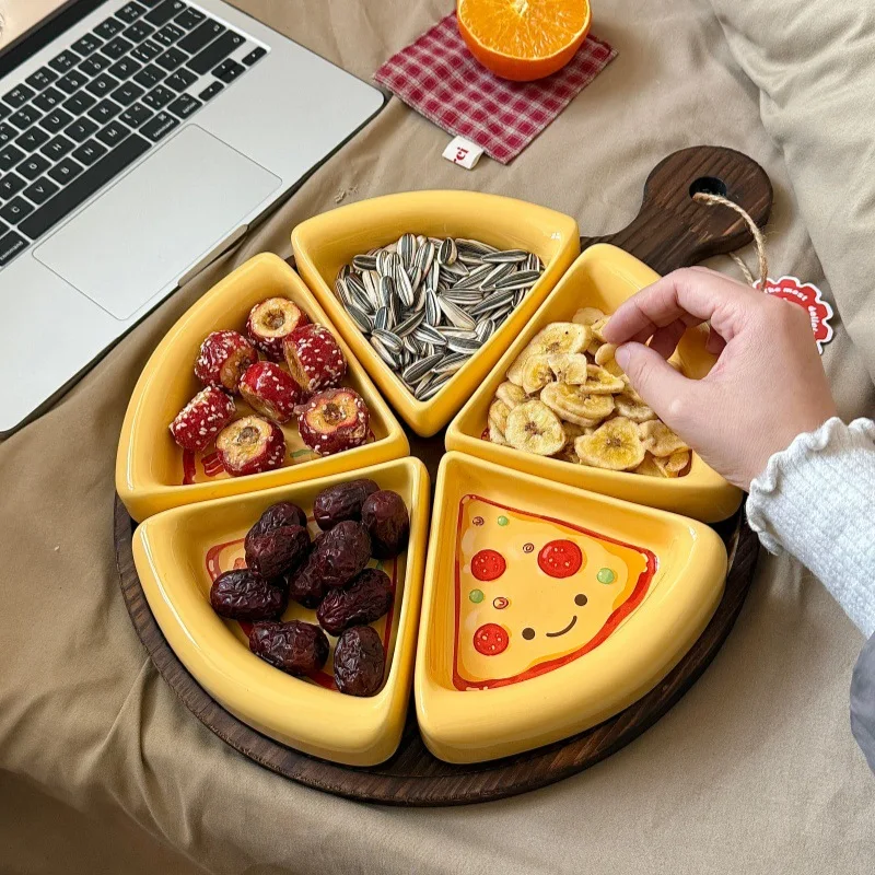 Cute pizza shape partition plate, snack snack plate, household living room dried fruit plate 2