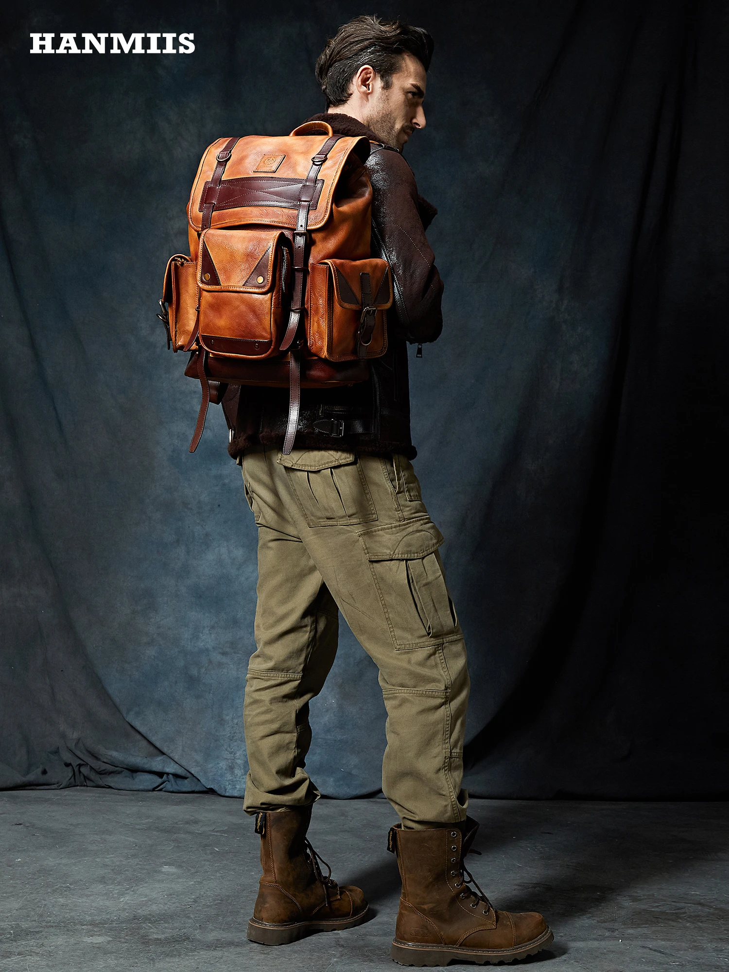 HANMIIS New Full-Grain Leather Large-Capacity Backpack & Travel Bag | Premium Men's Business Laptop Rucksack & Weekender Daypack