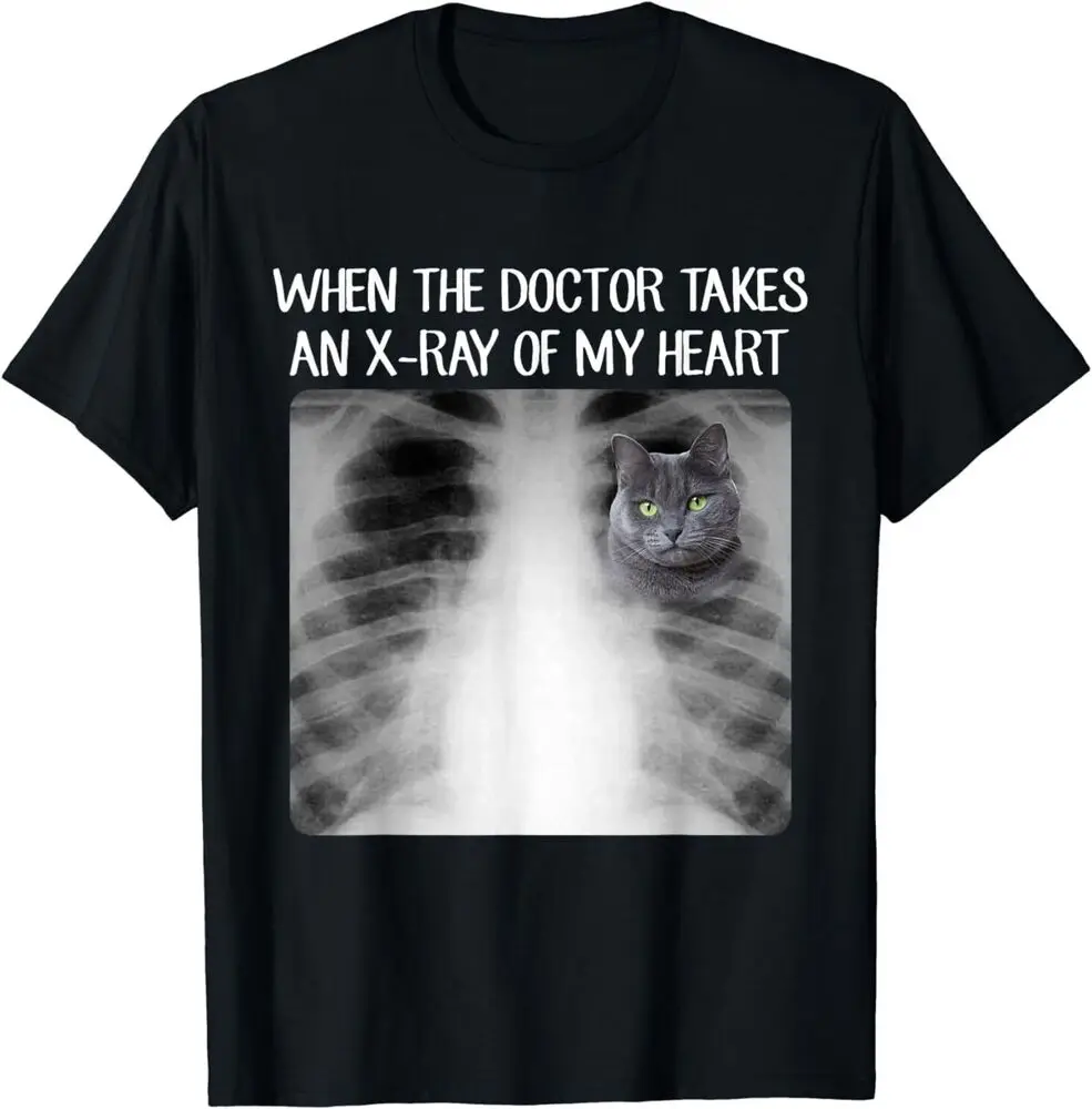 T-shirt para homens e mulheres, camiseta engraçada com design de anime do design do médico, com gato azul e o raio-x do meu coração, novo
