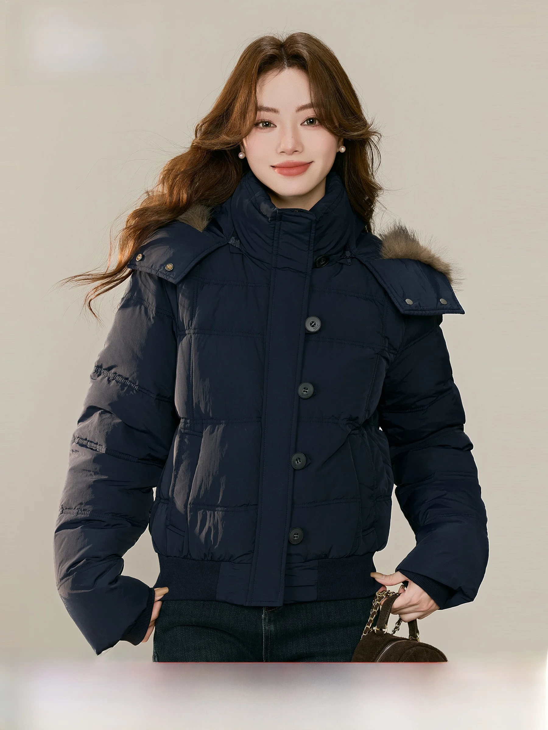 

Женская осенне-зимняя новая стеганая куртка Lingjiu с капюшоном, синяя, с хлопковым меховым воротником, теплая, модная, для женщин