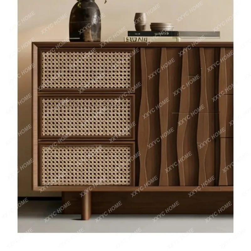 XXFactory Direct Woven Vine Creative Walnut-colored Chest of Drawers for Living Room Large Capacity Storage  Entryway Cabinet