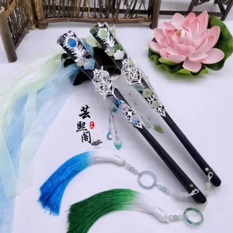 Tian Guan Ci Fu feng shi Shi qingxuan Cosplay ventilador plegable de mano accesorios de antigüedad plegados ventilador de papel fresco accesorio de abanico de mano para baile