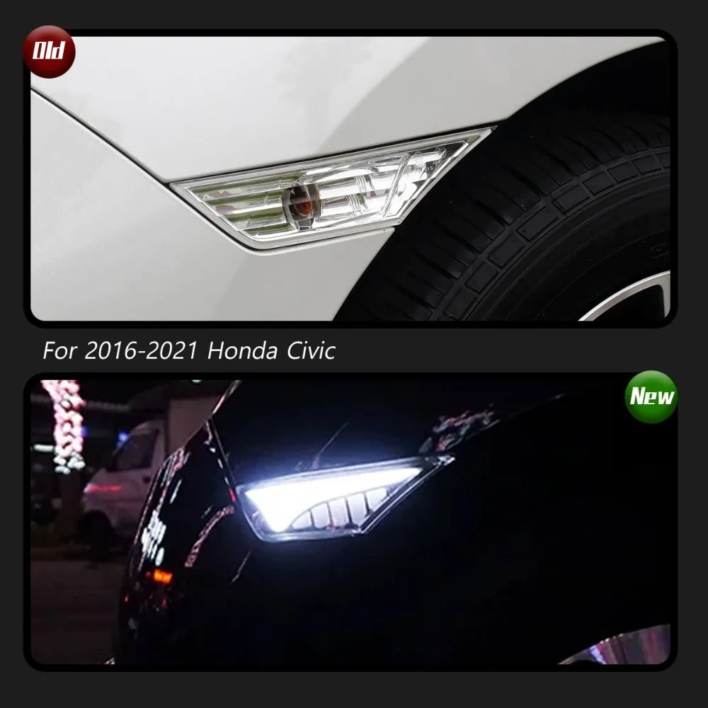 TYPY 2Pcs Car Lights for Honda Civic 2016‑2021 LED position light, fender turn signal, daytime running light, R‑type DRL car lamp
