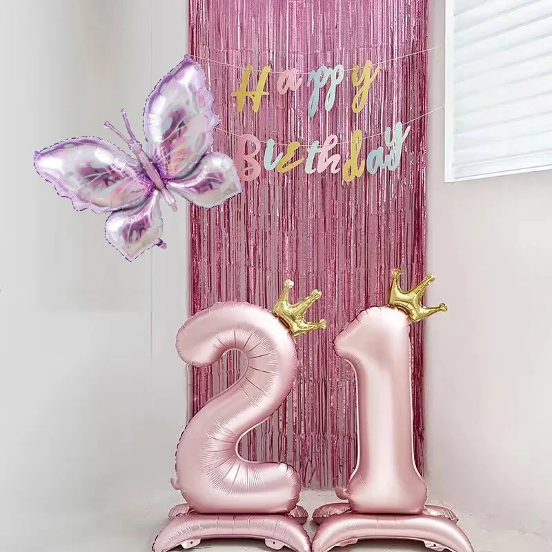 40" Digital Aluminum Film Crown Balloon with Base, Birthday Decoration Standing Ballons Boys and Girls Party Decor Blue and Pink - view 3