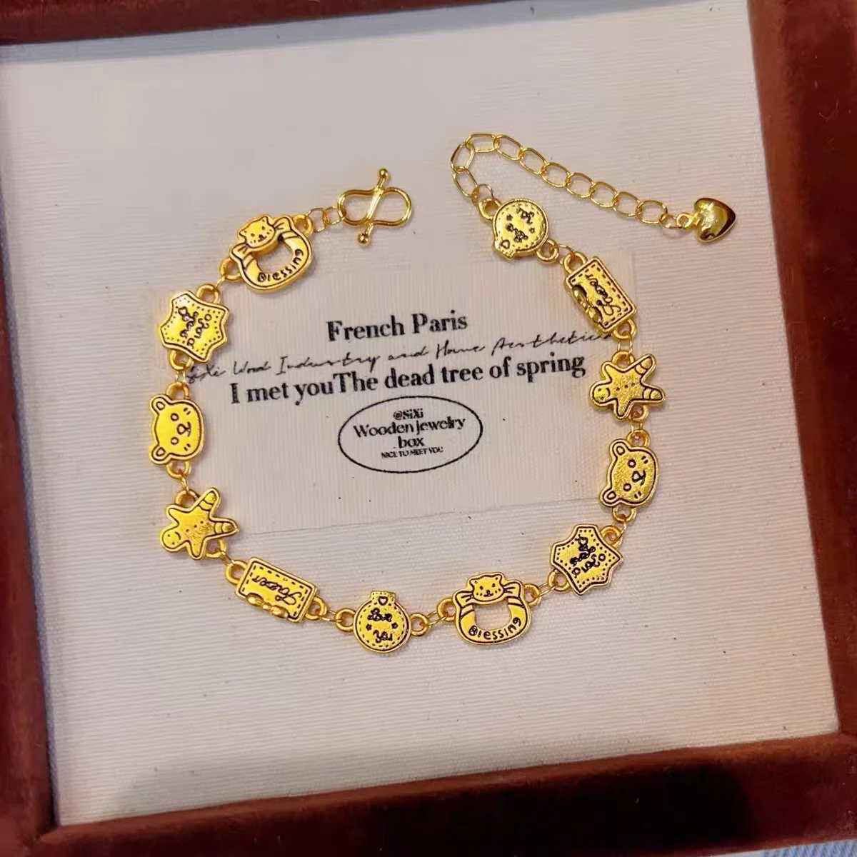 

24K Gold AU999 Women's Gingerbread Bear Bracelet - 3D Gingerbread + Bear Pendants, Cute Texture, Luxury Lively Flattering Vigor