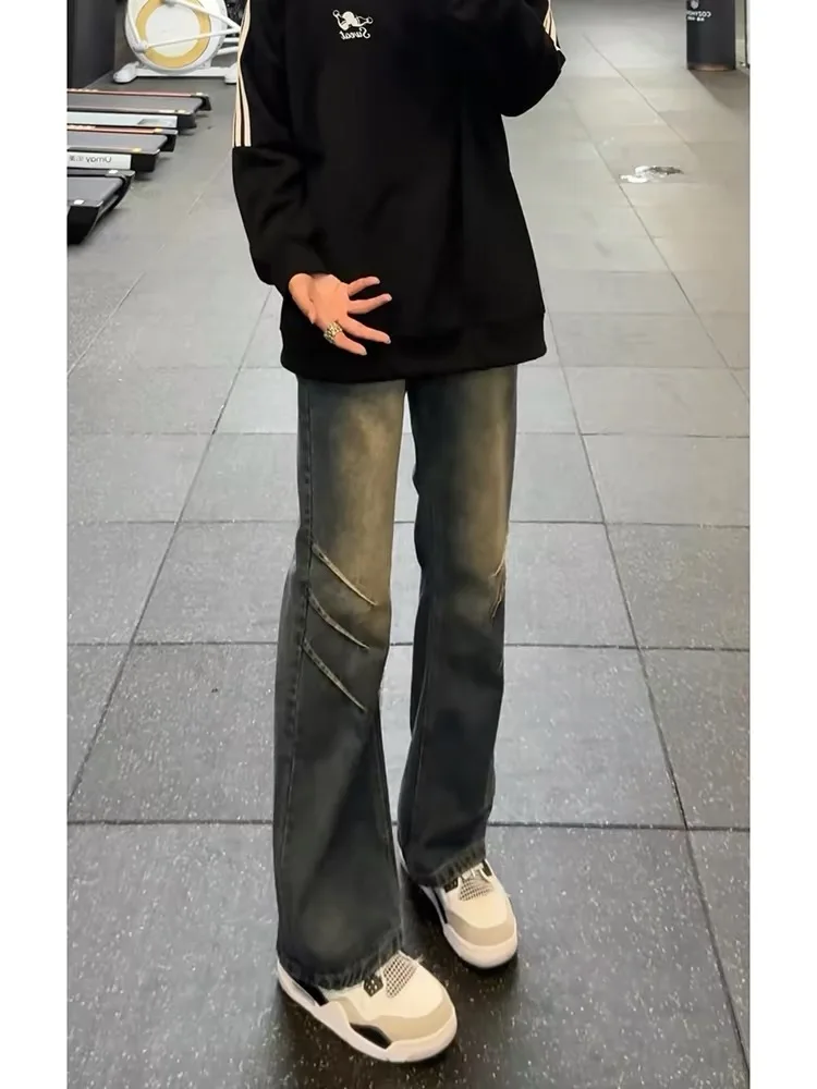 

American Sle Deep Blue Retro Spring New Small Size Slim Fit Women's Faion Workwear Waed Pleated Bell Bot Jeans