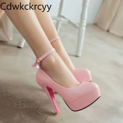 Primavera e autunno nuovo stile moda testa tonda tacco Super alto scarpe da donna bocca superficiale fibbia tacco sottile scarpe da donna high12cm