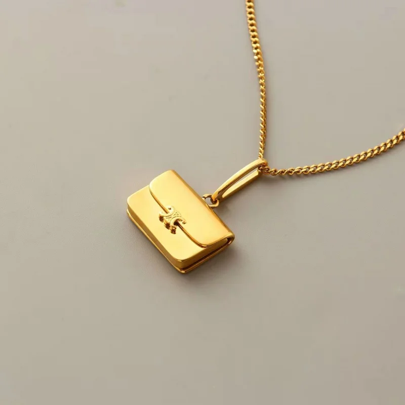 2021 New Fashion Arc De Triomphe Solid Gold Three-Dimensional Square Geometric Classic Bag Necklace Niche Design